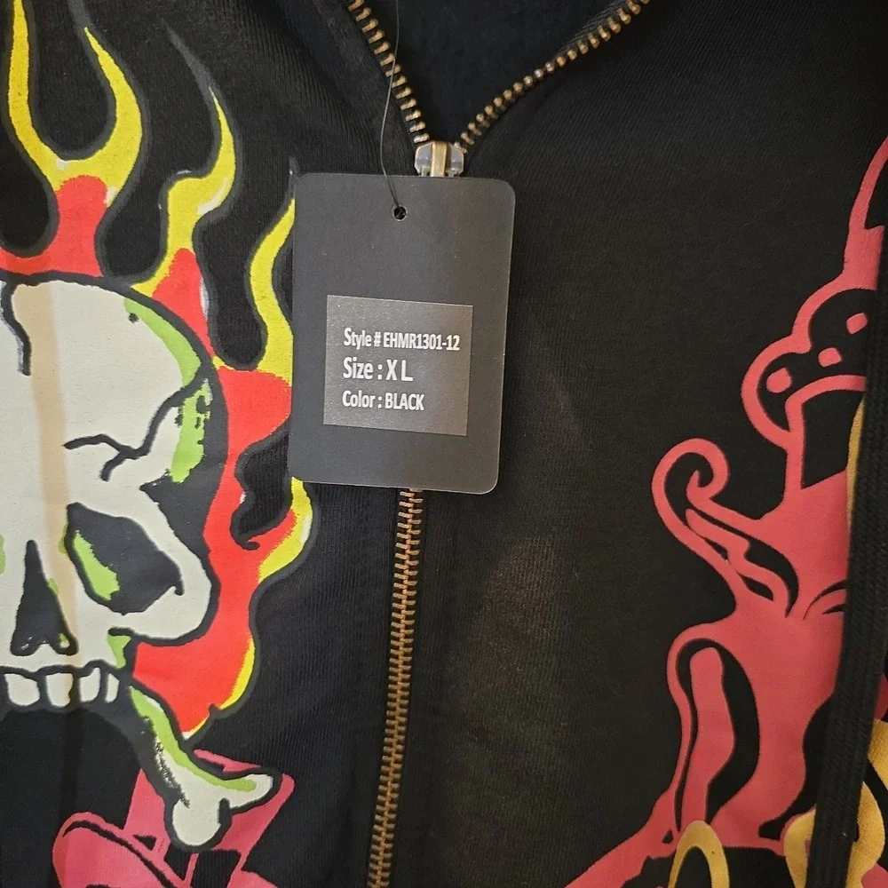 Ed Hardy "Skulls" Graphic Print  Size XL Full Zip Fleece Hoodie Black NWT - Picture 6 of 13
